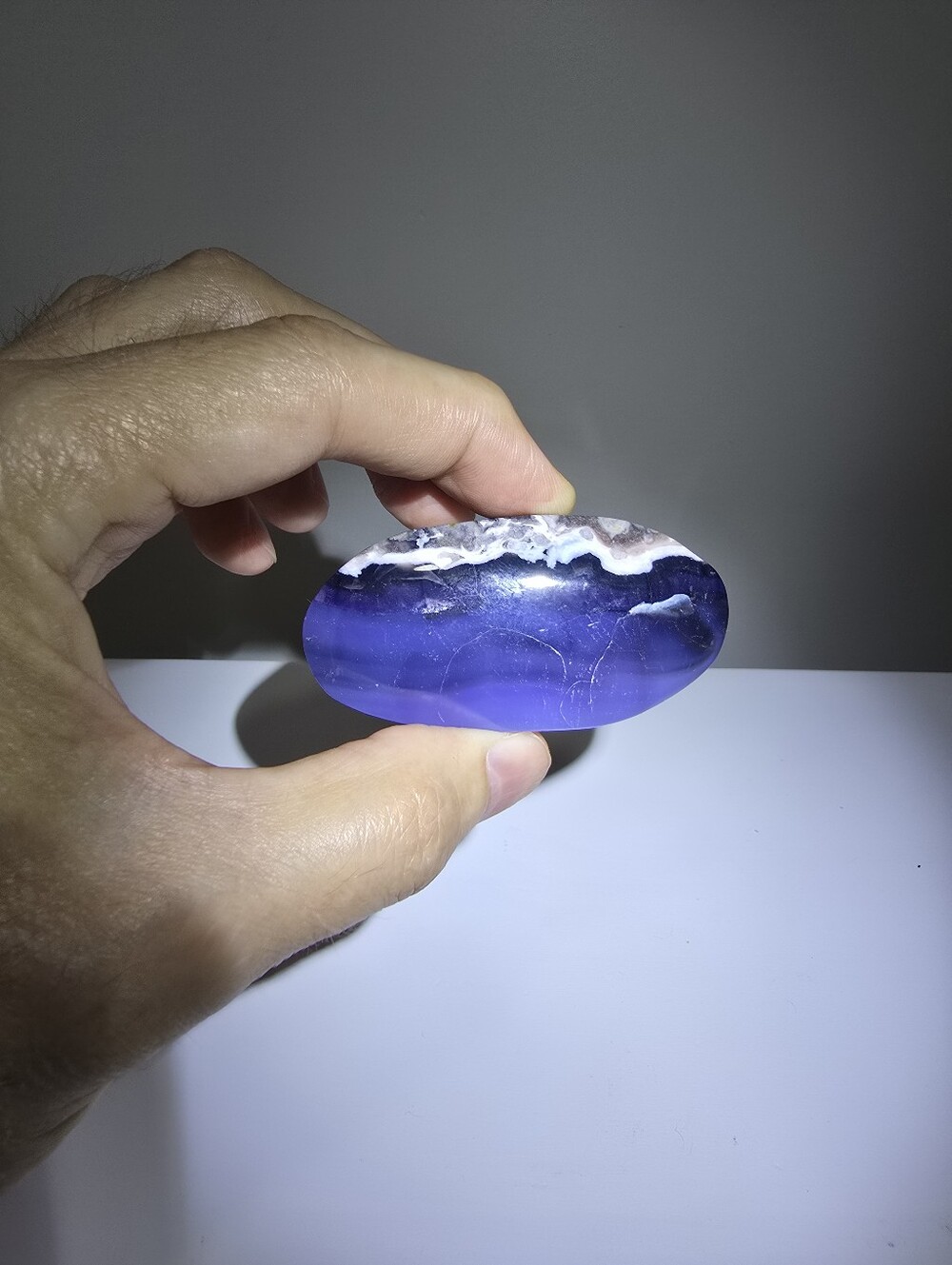 Blue Flower Agate Crystal Palmstone #A